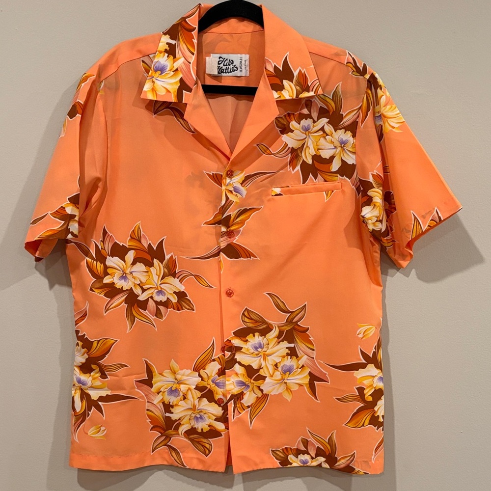 Hilo Hattie Orange Floral Men's Casual Shirt